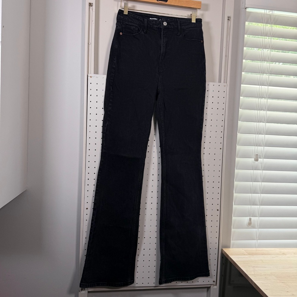 Old Navy Higher High-Waisted Flare Jeans Women's Black Denim Stretch Classic - 4